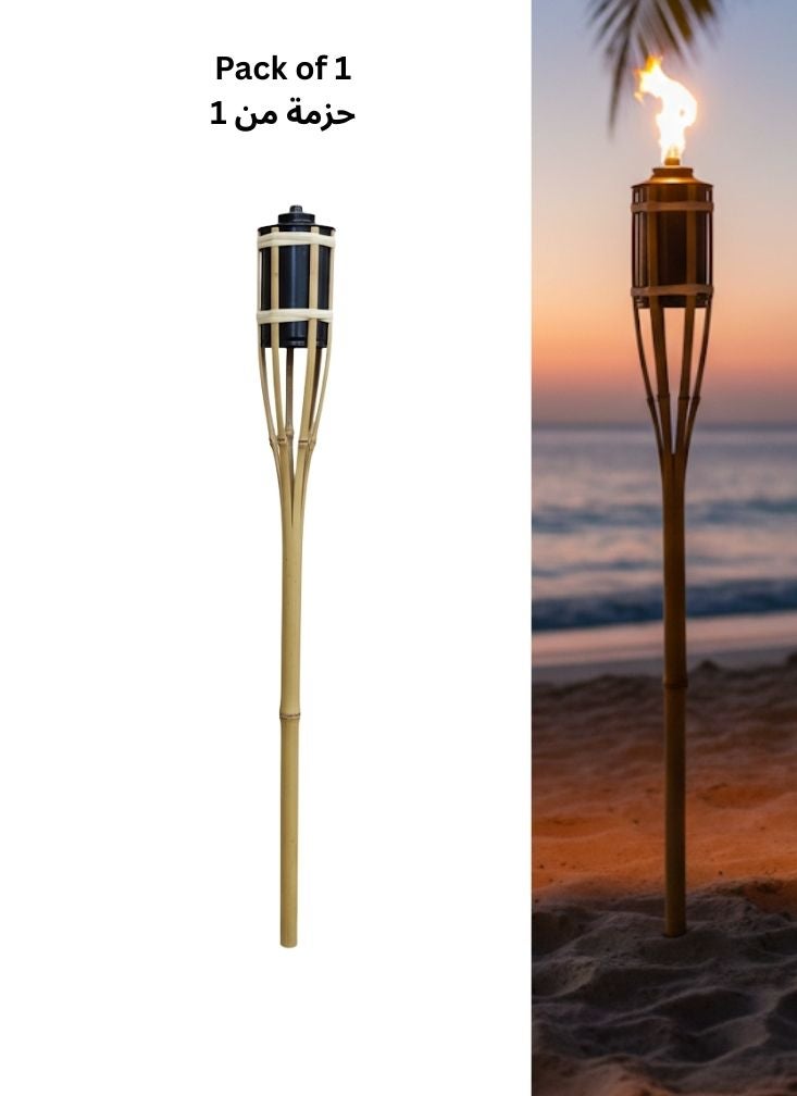 Premium Bamboo Garden Torch Single Piece, Outdoor Tiki Torch Light for Beach, Lawn & Camping Use - Image 1